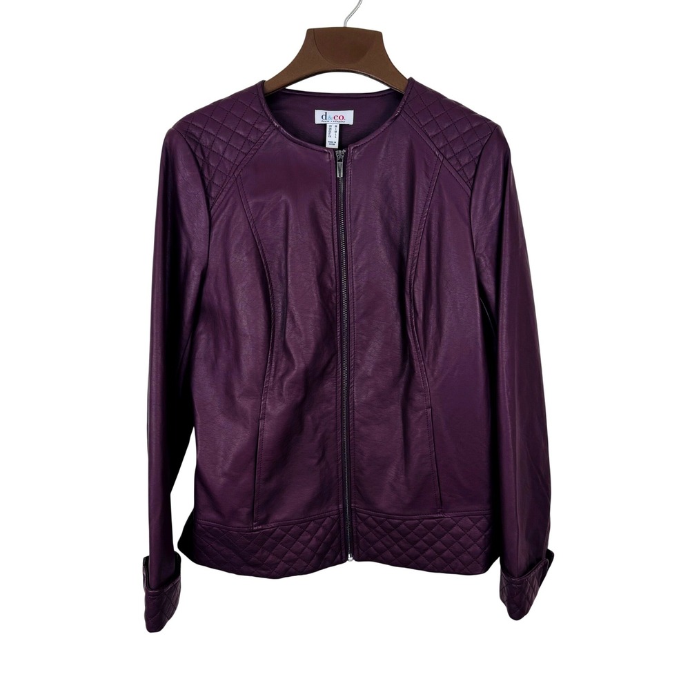Denim & Co Purple Faux Leather Quilted Moto‎ Jacket Womens Size Medium Plum Zip